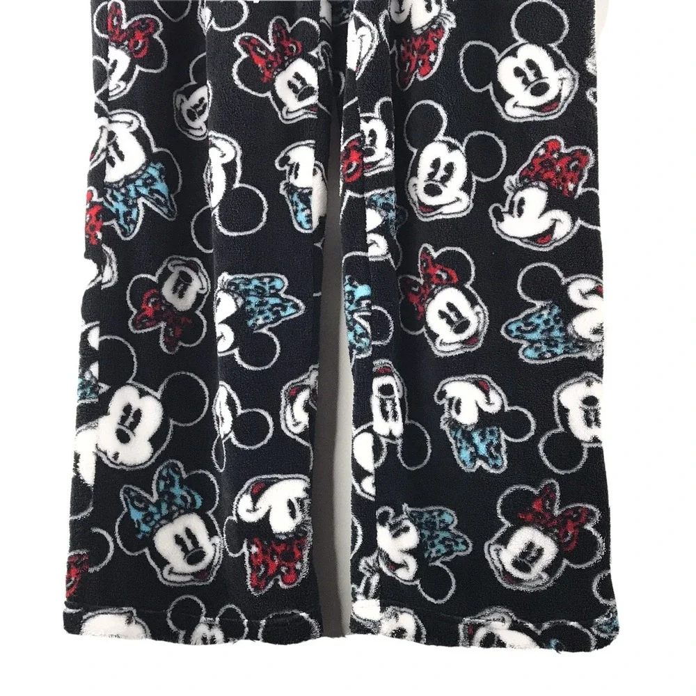 Disney Mickey Minnie Mouse Fleece Pajama Pants Womens Medium Black Plush Sleep - Picture 2 of 6